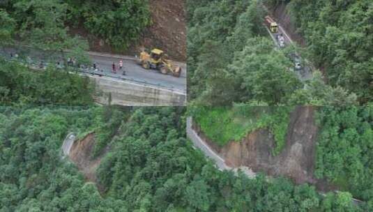 雨季泥水流塌方路段工程车抢修高清在线视频素材下载