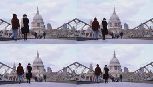 桥上行走的人高清在线视频素材下载