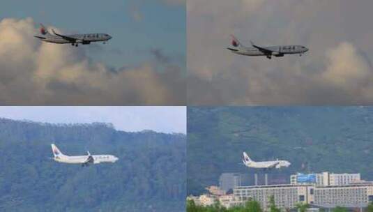 东海航空飞机夜晚在深圳机场降落高清在线视频素材下载