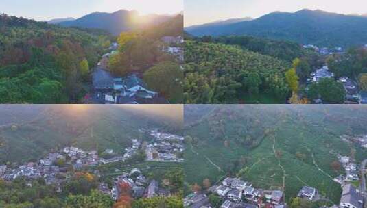 夕阳西下大山森林唯美航拍风景大自然风光杭高清在线视频素材下载