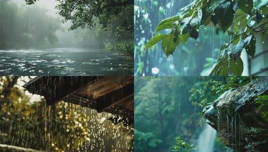 雨水 下雨 树叶 郊外高清在线视频素材下载