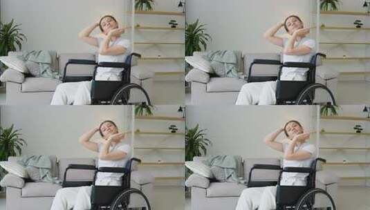 轮椅上的年轻女子康复中心高清在线视频素材下载