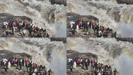 航拍黄河壶口瀑布汹涌澎湃高清在线视频素材下载