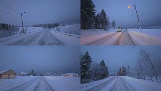 挪威塞尼亚岛北极圈峡湾地貌冬季雪景公路高清在线视频素材下载