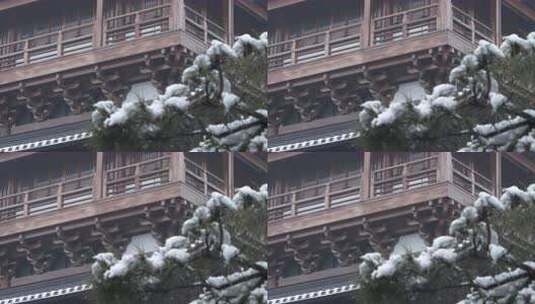 杭州径山寺中式古建筑寺庙雪景高清在线视频素材下载