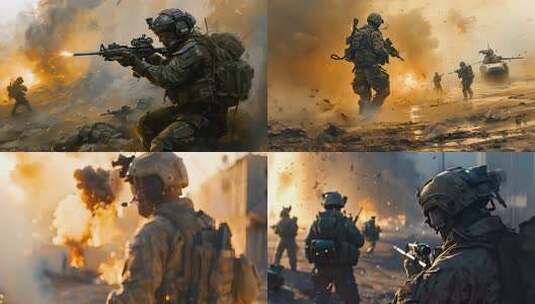 步兵 军队 地面部队 空中支援 常规战争高清在线视频素材下载