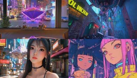 霓虹都市科幻场景 动漫角色未来街道外星飞高清在线视频素材下载