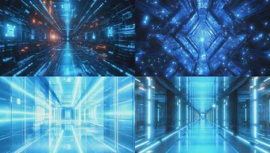 蓝色科技感隧道背景画面高清在线视频素材下载