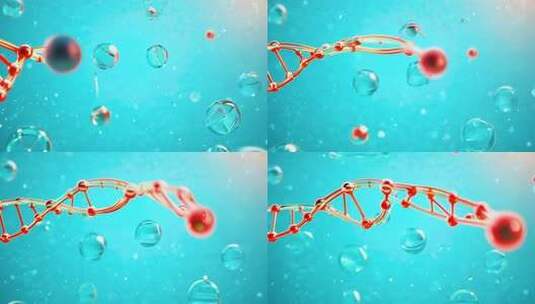 医疗健康药品DNA链条水分子蓝色背景高清在线视频素材下载