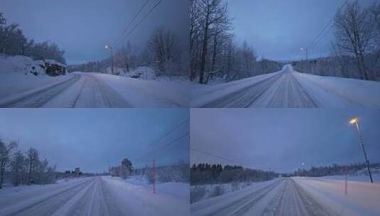 挪威塞尼亚岛北极圈峡湾地貌冬季雪景公路高清在线视频素材下载