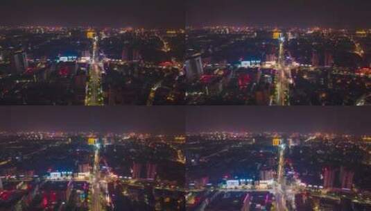 衡阳晶珠广场夜景航拍延时高清在线视频素材下载