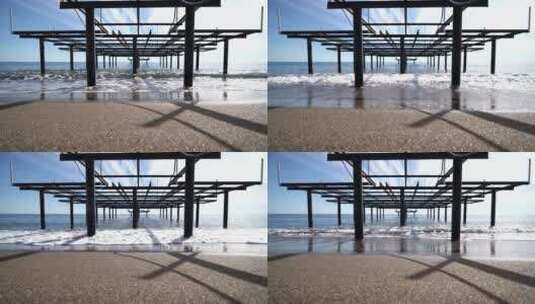 海滩上的钢结构高清在线视频素材下载