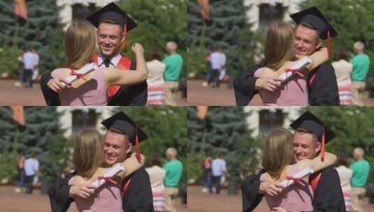 女人祝贺男朋友毕业后拥抱高清在线视频素材下载