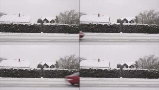 雪地中行驶的汽车高清在线视频素材下载