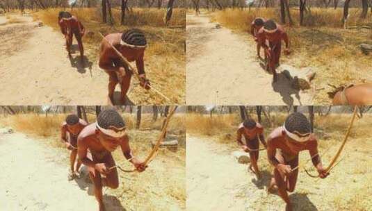 非洲圣部落布曼猎人捕猎场景高清在线视频素材下载