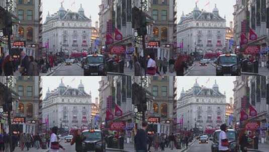 伦敦皮卡迪利广场前街道上的车辆和行人高清在线视频素材下载