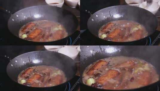 葱姜蒜炝锅炖带鱼高清在线视频素材下载