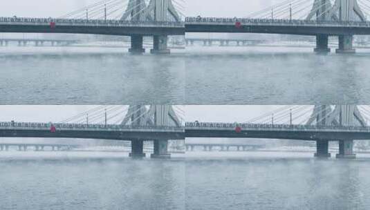 桥面下水面雾气高清在线视频素材下载