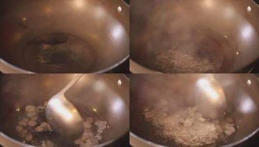 厨师炒糖色炒制焦糖糖浆高清在线视频素材下载