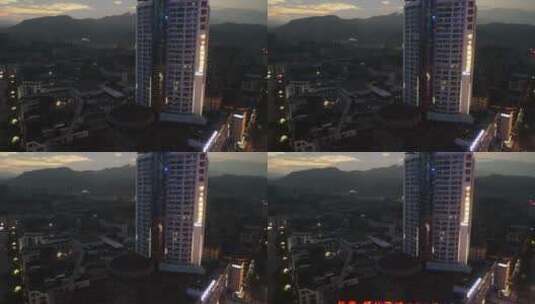 航拍湖南湘西怀化城市建设夜景高清在线视频素材下载