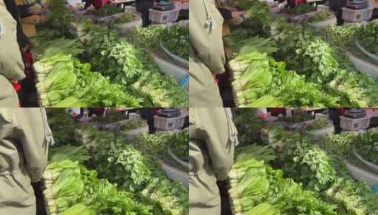 买菜绿叶菜蔬菜菜市场百姓生活赶大集高清在线视频素材下载