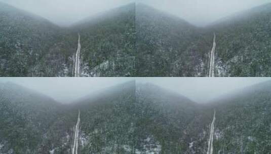 航拍春季极端天气降雪山林公路雾凇高清在线视频素材下载