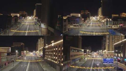 天津 宁河 夜景 商业街  航拍高清在线视频素材下载