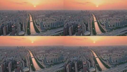 郑州城市大景航拍 东风渠夕阳高清在线视频素材下载