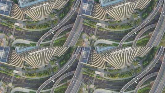 武汉市武汉地产集团大楼航拍立交桥俯拍709高清在线视频素材下载