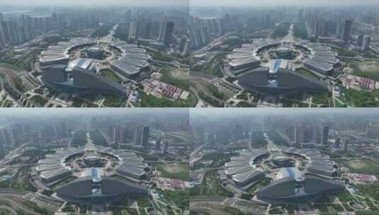 武汉国际博览中心，略俯环绕镜头高清在线视频素材下载