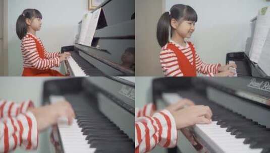 小女孩弹钢琴高清在线视频素材下载