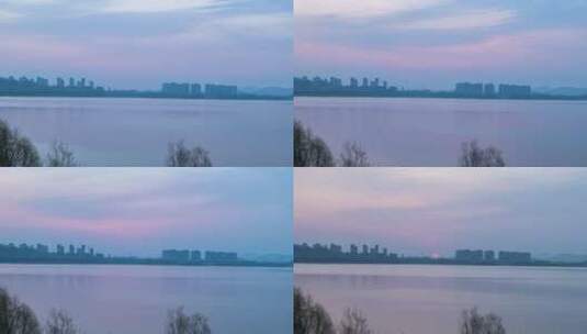 诸城 延时摄影   城市晨曦 城市空镜头 湖水高清在线视频素材下载