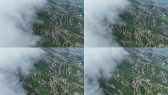 航拍山脉与流动的云海地貌特征高清在线视频素材下载