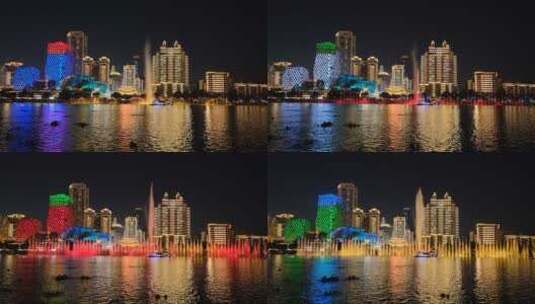 广西柳州夜景柳江音乐喷泉风景高清在线视频素材下载