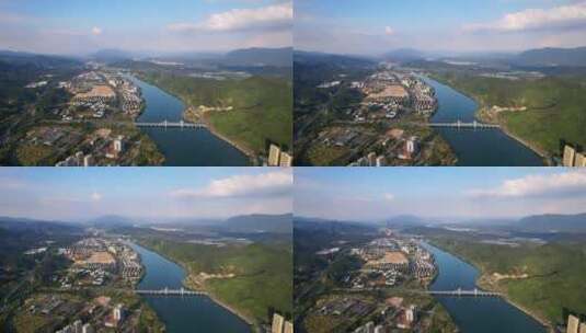 杭州建德城市风光和新安江航拍高清在线视频素材下载