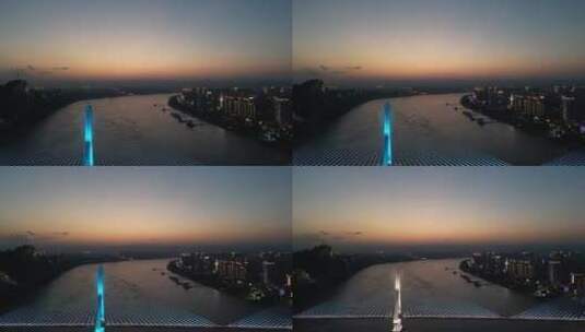 航拍湖北宜昌夷陵长江大桥夜景高清在线视频素材下载