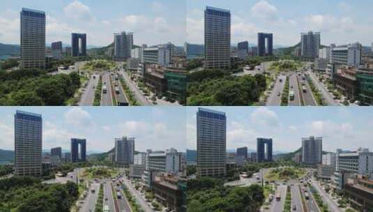 杭州建德城区大型转盘道路航拍高清在线视频素材下载