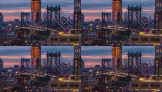 航拍纽约布鲁克林夜景延时高清在线视频素材下载