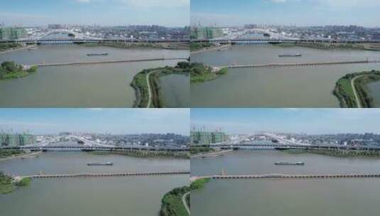 江苏省苏州市宝带桥与斜港大桥城市环境高清在线视频素材下载