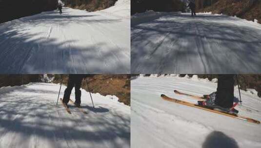 低角度拍摄的滑雪者高清在线视频素材下载