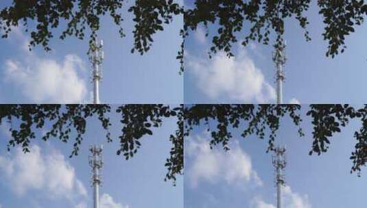 手机5G网络信号塔发射塔基站通讯塔天线塔高清在线视频素材下载