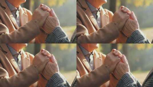 温暖瞬间两个老人手握手恩爱高清在线视频素材下载