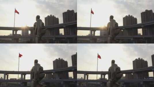 南浦大桥下公园地标塑像高清在线视频素材下载