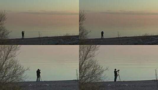 海边孤独的身影 摄影师背影 艺术家高清在线视频素材下载