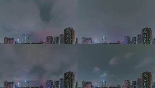 广州城市建筑夜景与天空乌云闪电延时高清在线视频素材下载