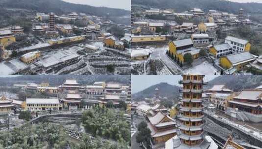 航拍南京宏觉寺雪景高清在线视频素材下载