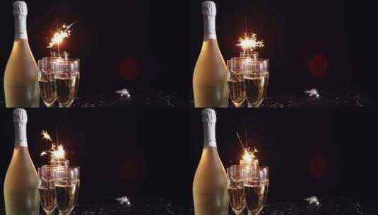 香槟酒杯浪漫烟花火花高清在线视频素材下载