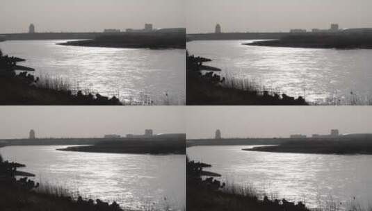 河边的城市剪影高清在线视频素材下载