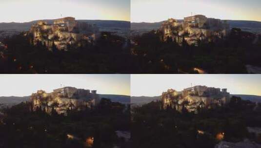 航拍希腊雅典卫城夜景高清在线视频素材下载