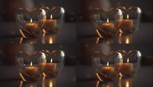 浪漫的两只心形蜡烛在燃烧高清在线视频素材下载